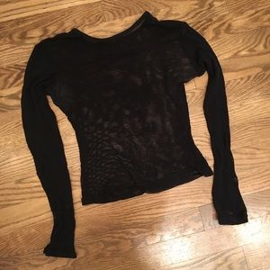 Mesh Fishnet Crop Top Long Sleeves